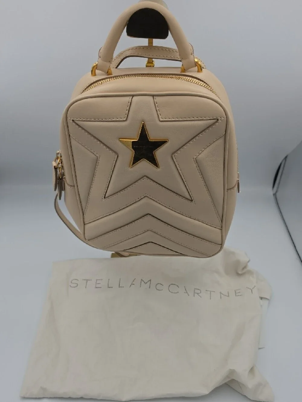 Stella McCartney Neutral Beige Star Quilted Mini Backpack W/ Gold (EUC)✨️🌟✨️